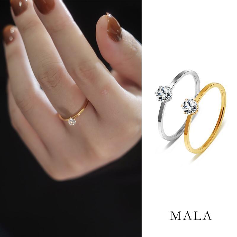 Nhẫn Thép Titan Hàn Quốc, Nhẫn Mạ Vàng 18k, Đính Đá Zircon Đơn 0
