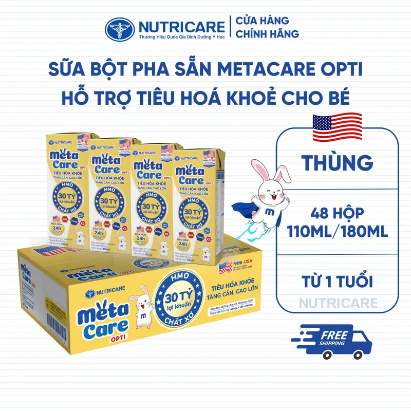 Thùng 48 Hộp Sữa Bột Pha Sẵn METACARE OPTI Nutricare Sữa Non 24h Bé Tiêu Hoá Khoẻ Tăng Cân Cao Lớn Tăng Cường Đề Kháng 0