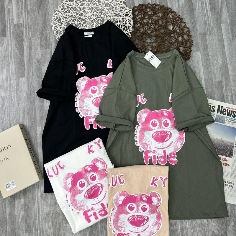 [CÓ size 20 kg _100 kg ] [ 3158_ COTTON ] Áo phông nữ,  áo thun bigsize 100kg 95kg 90kg 80kg 85kg AP MẶT GẤU LUCKY