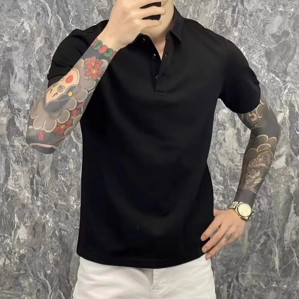 Áo Polo Ngắn Tay Màu Đen Có Cổ, Áo Thun Nam, Màu Trơn Dáng Ôm, Áo Sơ Mi Cơ Sở Cotton, Thời Trang, Phong Cách Người Nổi Tiếng Trên Internet, Thích Hợp Cho Mùa Xuân Và Mùa Hè 2024 Menswear Shirt ✨ màu đỏ trẻ thường ngày áo  trắng áo be đường phố Tre