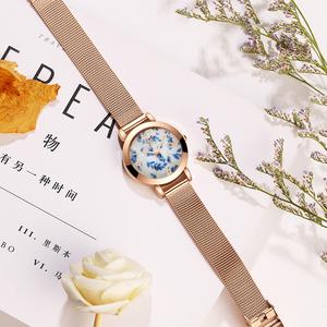 Jam Tangan Vintaj, Gaya Cina, Tali Jaringan Porselin Biru dan Putih, Jam Tangan Fesyen Wanita, Jam Tangan Kuarza Padanan Bergaya, Bergaya