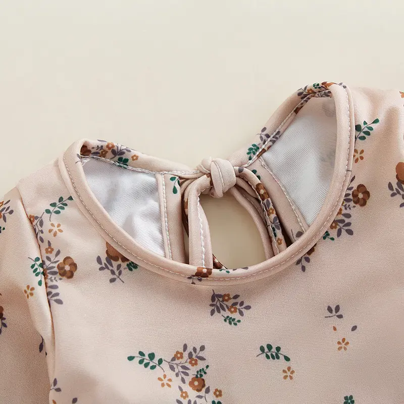Đồ Bơi Mùa Hè Cho Bé Gái, In Hoa, Áo Jumpsuit Quần Dài Tay Áo Có Bèo Nhún Thích Hợp Cho Đồ Bơi, Đồ Đi Biển, Đồ Tắm 6