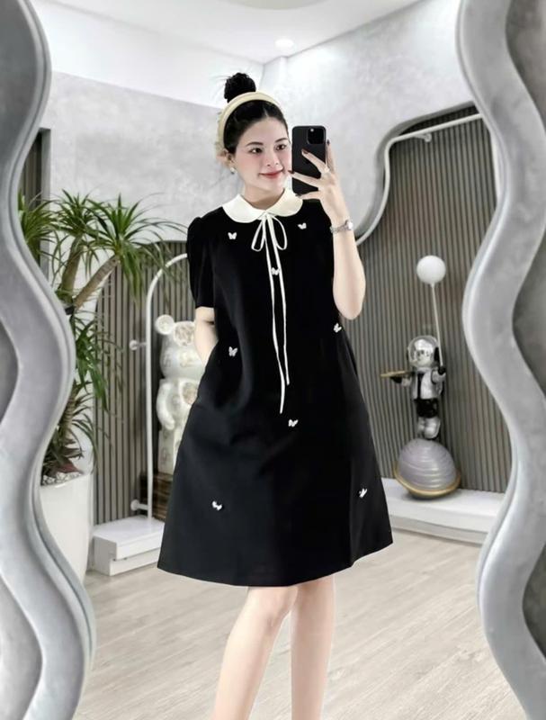  Váy bầu dáng suông cổ sen dây nơ đính bướm xinh xắn thiết kế Lachic V75 Nữ 