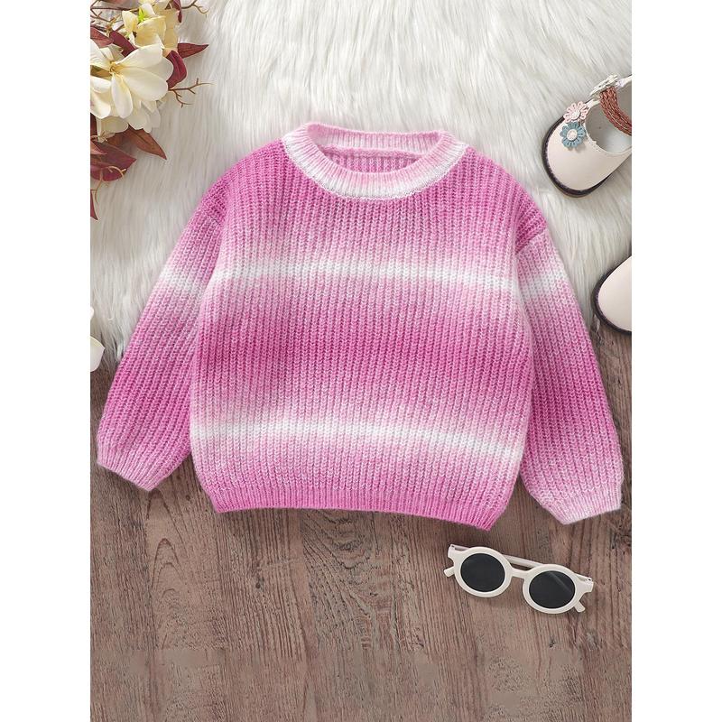 Toddler Sweaters Gradient Color Drop Shoulders Long Sleeve Round Neck Ribbed Knitted Pullover 3