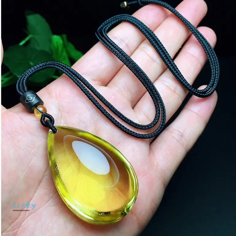 Vòng Cổ Với Mặt Dây Chuyền Giọt Nước Citrine Tự Nhiên, Mặt Dây Chuyền May Mắn, Năng Lượng, Vòng Cổ Nam, Mặt Dây Chuyền Nữ, Quà Tặng Cao Cấp