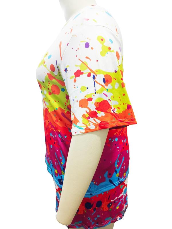 Plus Size Two-Piece Set Colorful Graffiti Print Tee & Elastic Waist Shorts Two-Piece Set, Casual Round Neck Short Sleeve T-shirt & High Waist Shorts, Women's Outfits for All Seasons 5
