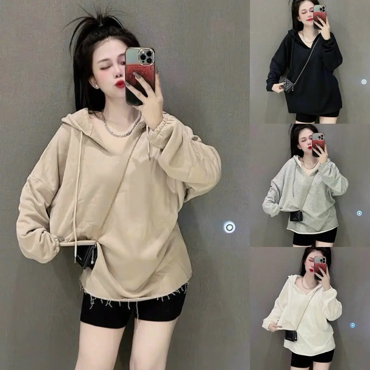 4C ÁO SWEATER CHẤT NỈ CÓ MŨ FORM RỘNG PHONG CÁCH HÀN QUỐC (Tiệm đồ nhà Lotus)
