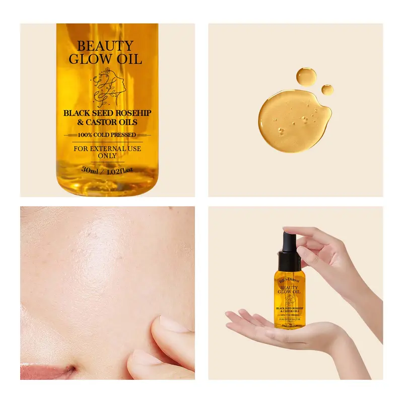 Black Seed Oil & Rosehip Oil & Castor Oil, Organic Cold Pressed Facial Moisturizer Serum, Natural Skincare Fortifying Hydrates Skin Moisturizing Beauty Glow Oil 3
