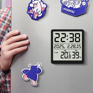 ファッションで美しく実用的な時計付き冷蔵庫ステッカー 超薄型温湿度計時計 室内用家庭用多機能目覚まし時計 電子式温度計 磁石式冷蔵庫時計