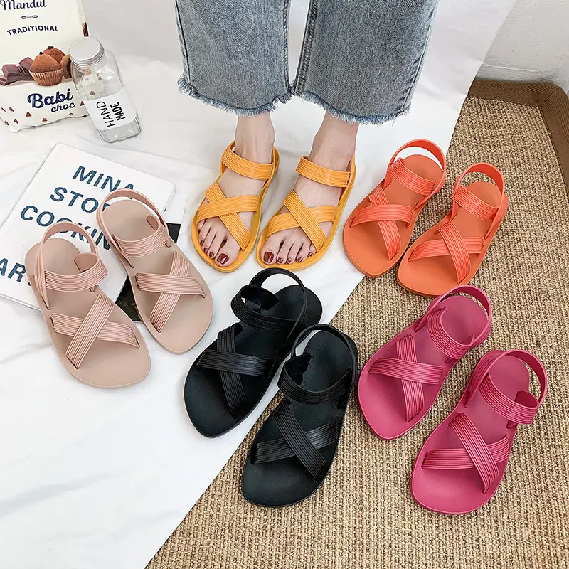 Sandal Getah Rata, Untuk Wanita, Bergaya, Sesuai untuk Tepi Laut, Percutian dan Pantai, Gaya Kasual Musim Panas, Rekaan Roman, dengan Corak Buah-buahan, Kasut Musim Panas