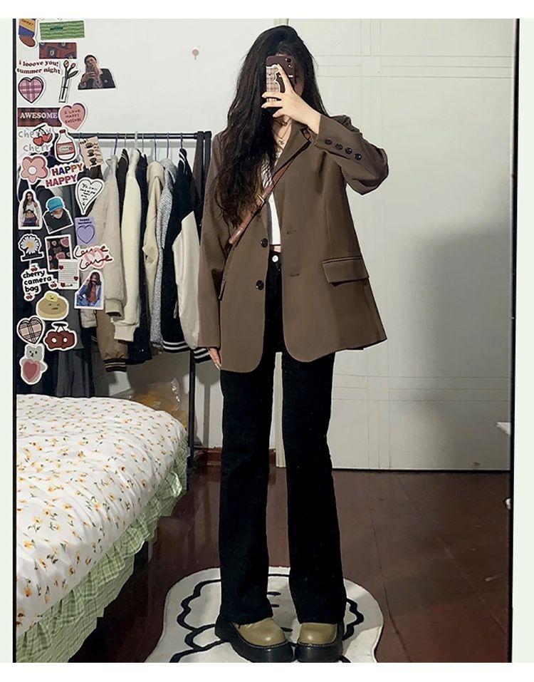 Product Introduction of Blazer, untuk Wanita, Koleksi Musim Bunga dan Musim Luruh, Gaya Retro, Siri Garam Maillard, Sut Elegan, Saiz Kecil dan Longgar, Sesuai untuk Riadah, Ketibaan Baru 4