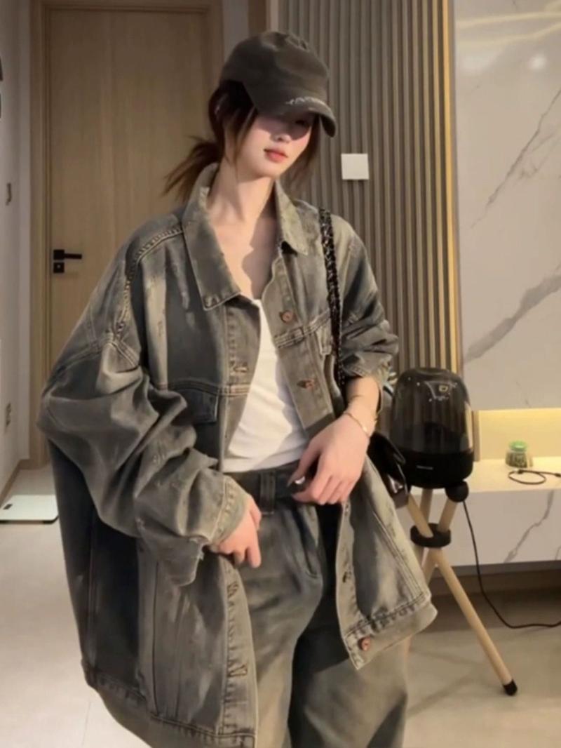 Product Introduction of Áo Khoác Denim Cổ Điển Mỹ Dành Cho Nữ, Thiết Kế Dáng Rộng Rãi, Phong Cách Độc Đáo Áo Khoác Chà Sờn, Hàng Mới Về Mùa Thu 2024 5