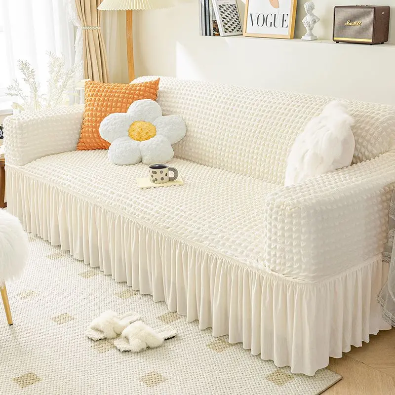 Bọc Ghế Sofa, Bao Gồm Tất Cả, Thông Dụng, Lười Biếng, Chống Trượt, Chất Liệu Seersucker, Màu Trắng Sữa, Đệm Đàn Hồi Tích Hợp, Bảo Vệ
