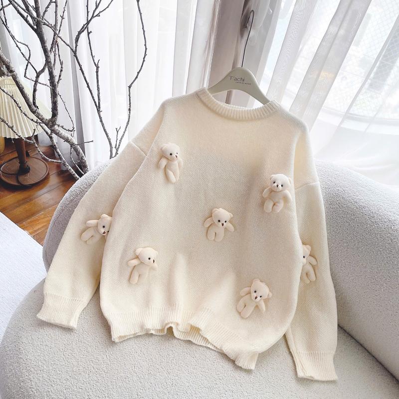 (HÌNH CẬN CHẤT) ÁO SWEATER NỮ FROM RỘNG ĐÍNH GẤU BÔNG DỄ THƯƠNG 5