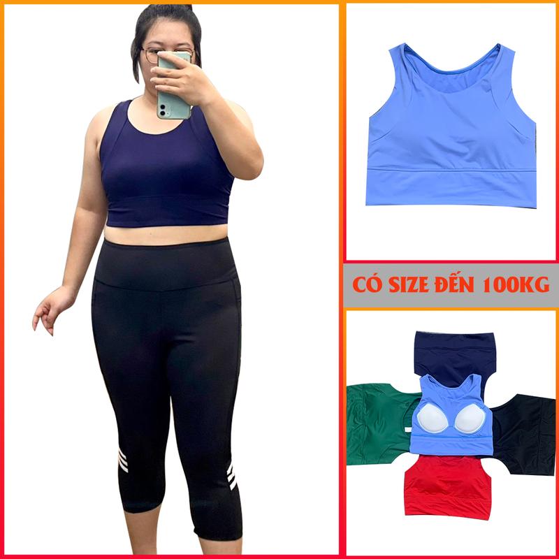 Sét đồ tập gym bigsize nữ co giãn 4 chiều. Bộ quần lửng áo bra bigsize đến 100kg