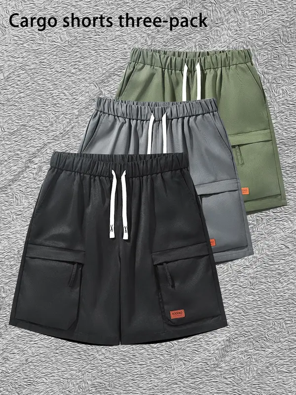 Men's Solid Color Zipper Pocket Shorts, Regular Fit Casual Comfy Breathable Shorts for Summer, Men's Bottoms for Daily Wear 0