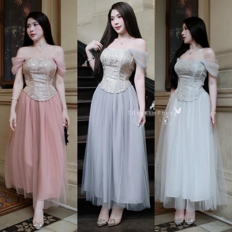 Sét Corset Gấm Tay Lưới Nàng Thơ Dự Tiệc+Chân Váy Lưới Xòe Bồng Bềnh Nhẹ Nhàng