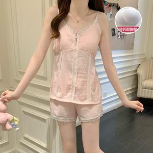 Set Baju Tidur Kamisol Renda, Gaya Puteri, Fabrik Kapas Awan Penyejuk, Rekaan Bralette Sokongan, Sesuai untuk Bersantai Musim Panas dan Majlis Hadiah