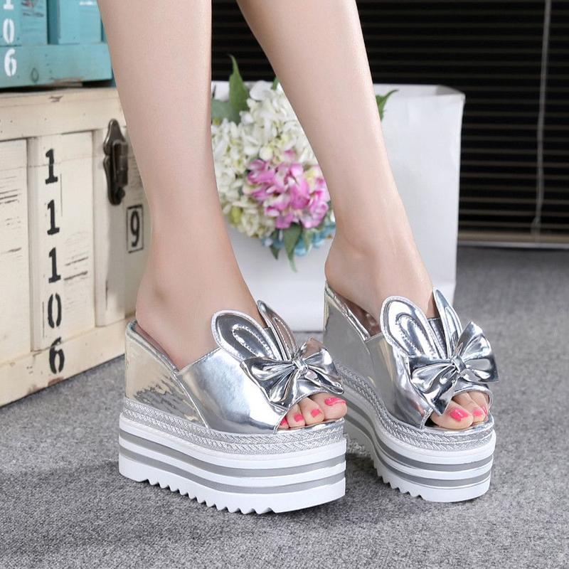 Dép Đế Xuồng, Thiết Kế Bàn Chân Thỏ Đế Dày, Mùa Hè Mới, Dây Đeo Đơn, Đế Chống Thấm Nước, Gót Siêu Cao, Dép Mũi Dốc, Dành Cho Nữ