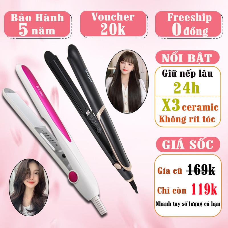 Máy làm tóc đa năng kemei 2219, máy duỗi tóc, ép tóc thẳng, uốn cụp, uốn xoăn, tạo kiểu tóc tại nhà tiện lợi có 4 mức chỉnh nhiệt màn hình led hiển thị cao cấp