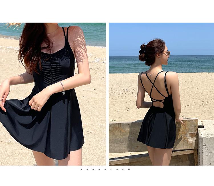 Product Introduction of 2023 New Korean One Piece Swimsuit Women Bathing Suit Solid Sexy Slip Dress Halter Bikini Set Hot Spring Swimwear 17