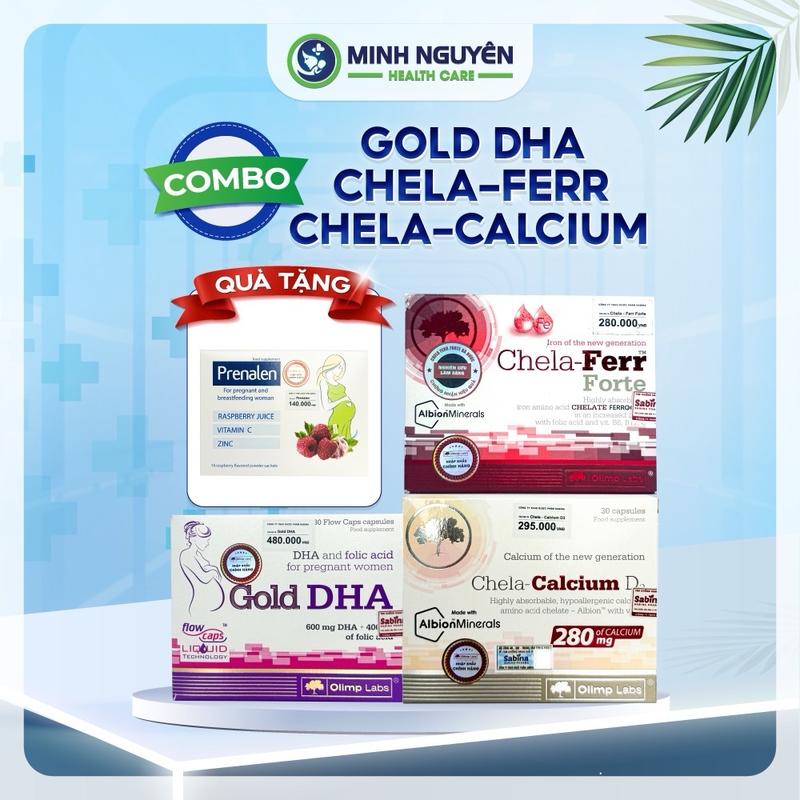 Tặng Prenalen , Combo Gold DHA, Sắt chela, Canxi chela bổ sung DHA, sắt, can xi dành cho phụ nữ Vitamin