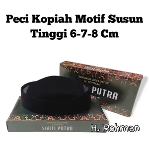 Peci Kopiah Susun Tinggi 6 7 8 Cm Hitam Polos Motif AC Songkok Lembut Muslim Dewasa Tebal
