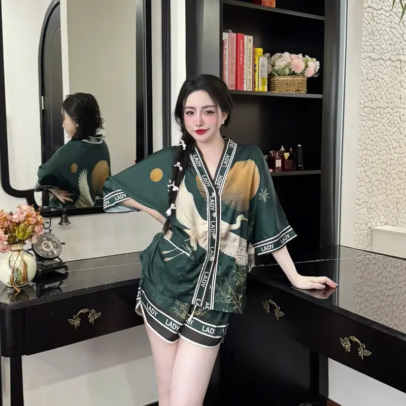 @minx.shop set đồ bộ pyjama chất lụa latin tay cánh dơi cổ chữ Y