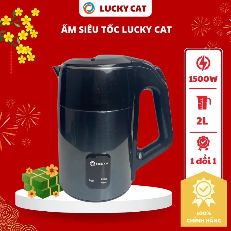 Ấm Siêu Tốc, Bình Siêu Tốc Tung Tích 2L Gang Thép Nửa Màu, Xanh Đen - Xanh Lá, Giữ Nhiệt Ghim Điện, Công Suất Cao 1500W, Sôi Tự Ngắt, Ấm Siêu Tốc 2 Lít Cách Nhiệt | LUCKY CAT STORE đun