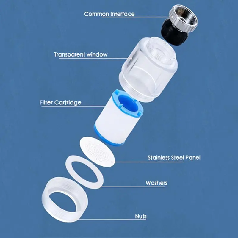 Kitchen Faucet Filter Head Set, 360° Rotation Design Faucet Filter Head with Universal Joint & Adapter & Filter Cartridges, Kitchen Sink Faucet 7