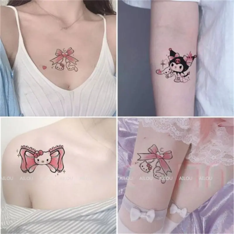 Hình xăm dán Hello Kitty hoa cánh tay hình xăm cô gái mềm mại dễ thương không thấm nước hình xăm coolomi hình xăm nữ nơ tối 2