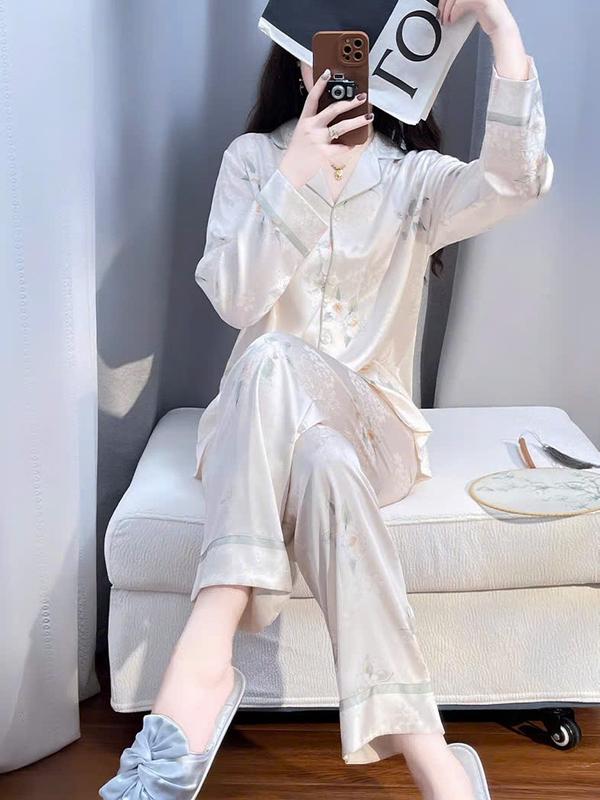 Đồ Bộ Nữ Pijama Bộ Lụa latin Tay Dài cổ sơ mi hàng loại cao cấp T10 2