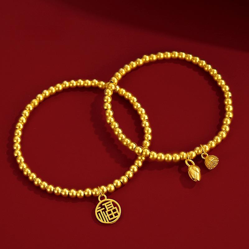Authentic Vietnam Placer Gold Liangshihuan Ancient Style Tin Gold Bracelet Heritage Lotus Seedpod Lucky Beads Blessing Card Non-Fading Bracelet 0