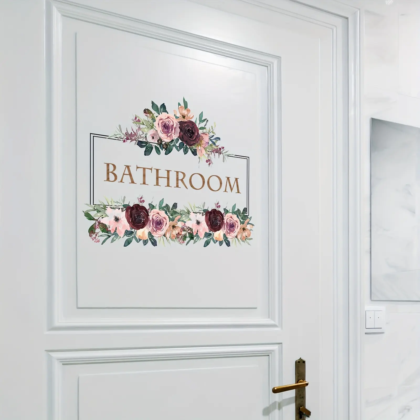 1pc Watercolor Flowers Bathroom Quote Door Wall Stickers, Peel And ...