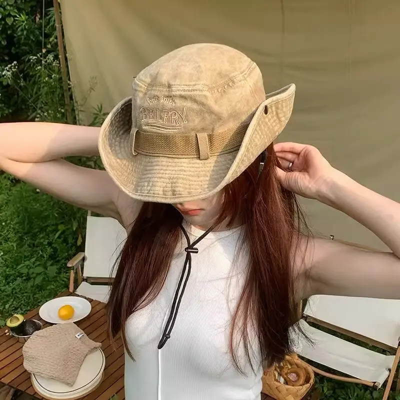 Mũ Cao Bồi, Phong Cách Phương Tây, Dành Cho Phụ Nữ, Mũ Ngư Dân Dây Rút Đã Giặt Cổ Điển, Mũ Chống Nắng Ngoài Trời, Mũ Chống Nắng Leo Núi, Cô Gái Nóng Bỏng Thích Hợp Cho Mùa Hè  nón đi đà lạt cho nữ