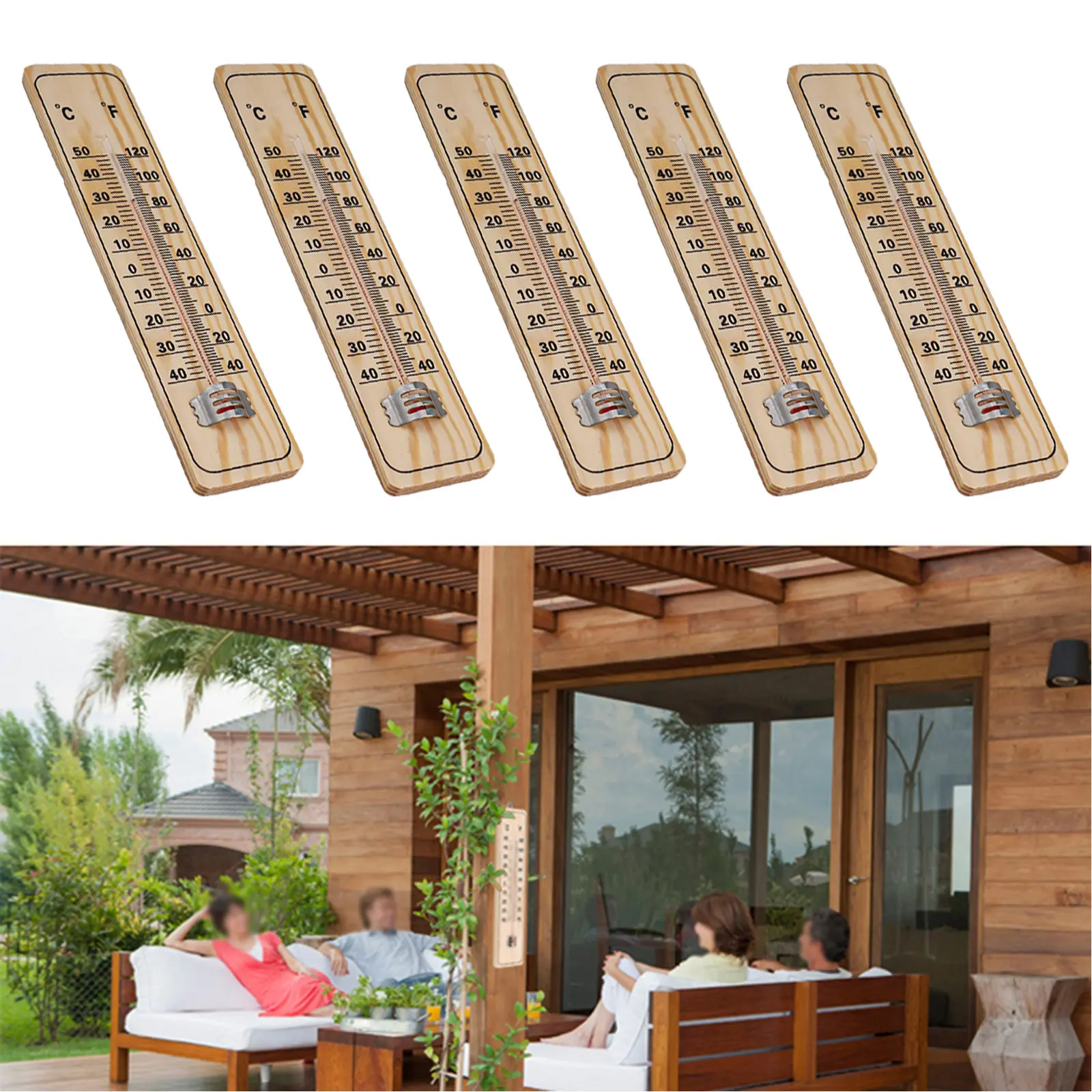 termometer kayu luar dalam termometer analog untuk bilik dan taman ...