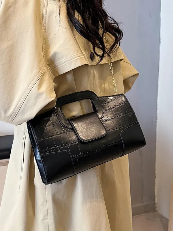 Women's Fashionable Crocodile Embossed Handbag, Casual PU Leather Shoulder Bag for Daily Used, Trendy All-match Commuter Bag 2