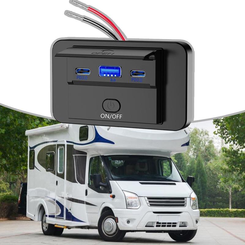 USB Car Charging Socket Dual PD +USB 3.0 Fast Charger Socket Panel 3