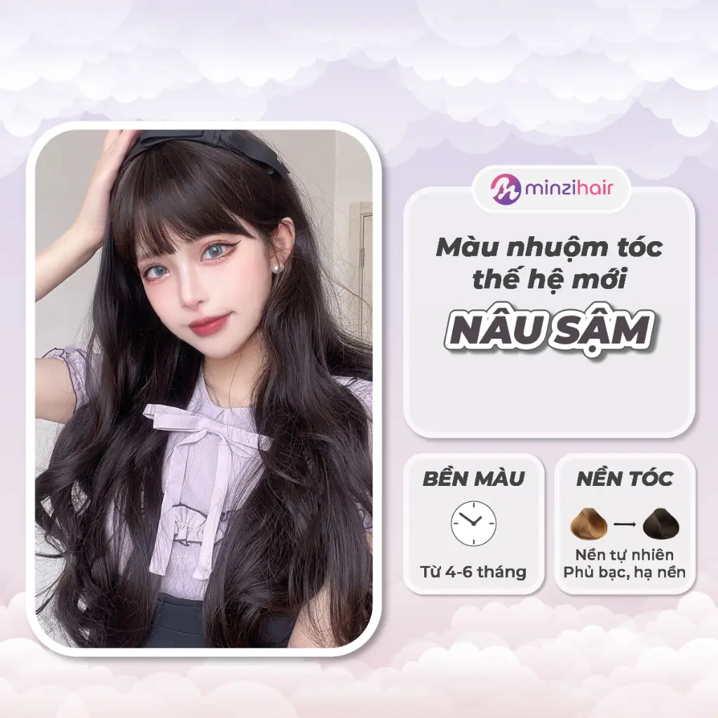 Thuốc nhuộm tóc Màu Nâu Sậm Thế Hệ Mới - Lên Từ Nền Tự Nhiên - Phủ Bạc, Hạ Nền - Minzihair, Minzihair HCM