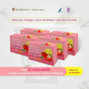 C+Collagen 5 Box Isi 30 Sachet - Minuman Collagen Tripeptide 500mg + Vit C 1000mg untuk Kesehatan Kulit dan Imunitas