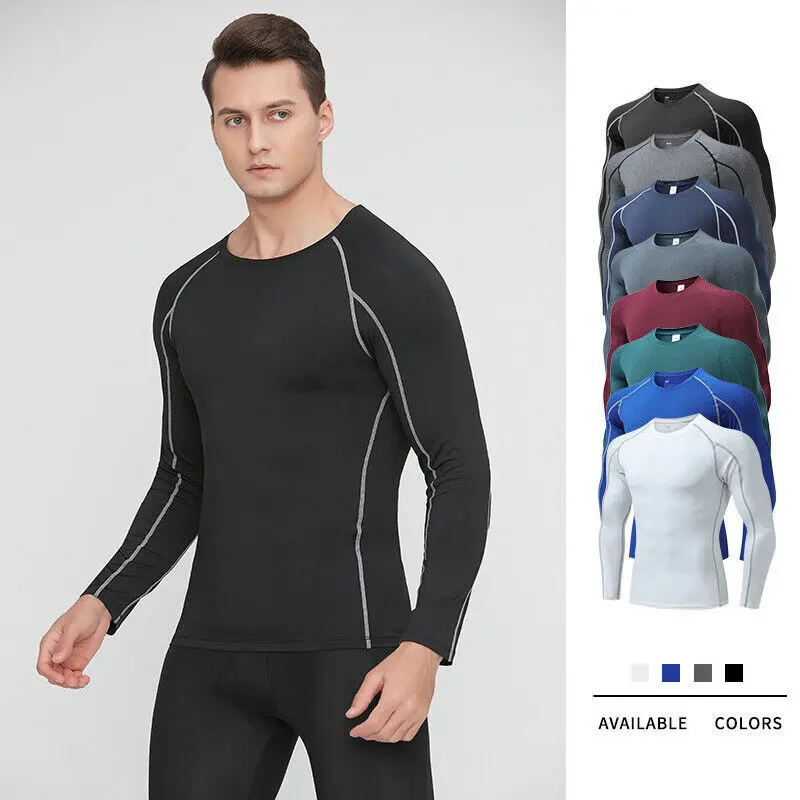 Men Compression Tight Shirt Gym Shirt Long Sleeve Base Layer Compression Sportswear Gym Running Tops