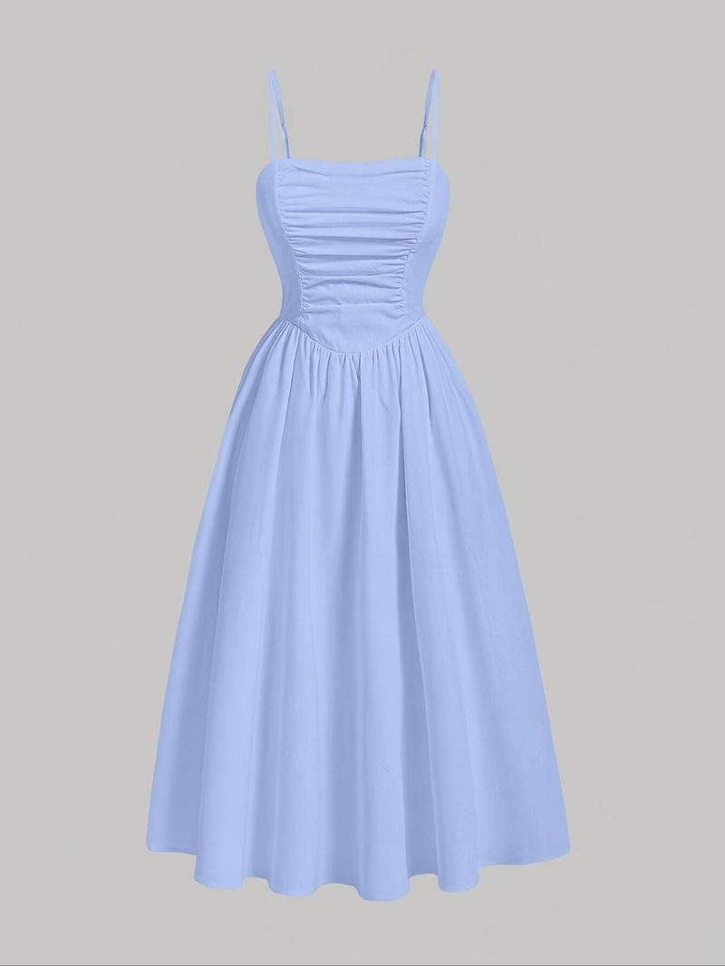 Product Introduction of Women's Solid Color Cami Dress, Elegant Sleeveless Spaghetti Strap Dress for Party Dating Wear, Ladies Summer Clothes 7
