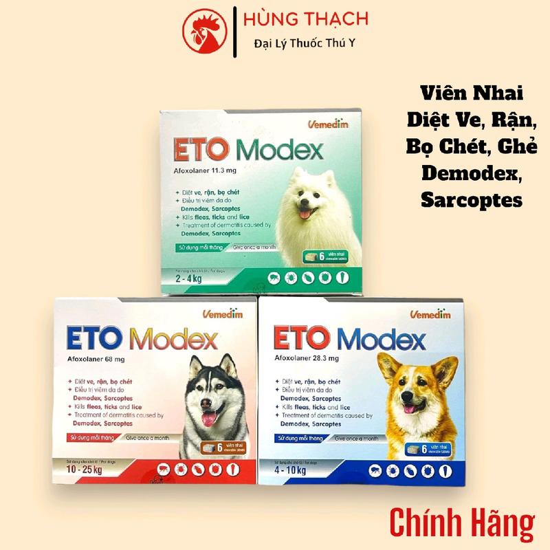 Eto Modex Vemedim viên nhai trị diệt ve, rận, bọ chét, hỗ trợ trị viêm da ghẻ do demodex cho chó Vietnam Flea & Tick Treatments