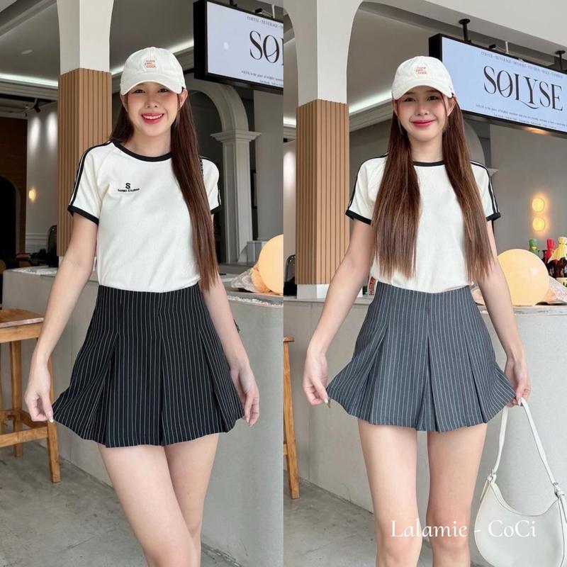 Chân váy ngắn tennis sọc kẻ 2 lớp Lalamie - CoCi [Cạp cao, xếp ly - Trẻ trung năng động]