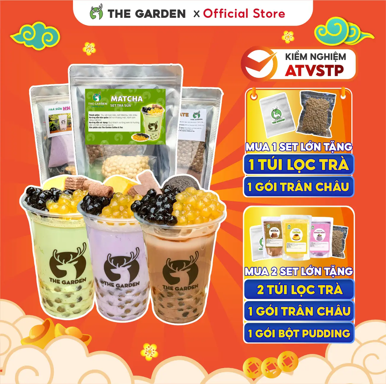 Set  nguyên liệu  trà sữa trân châu đường đen, matcha, chocolate, khoai môn set lớn 25-30 ly trọng lượng từ 400g 500g 800g 1kg - THE GARDEN tặng túi lọc trà Topping