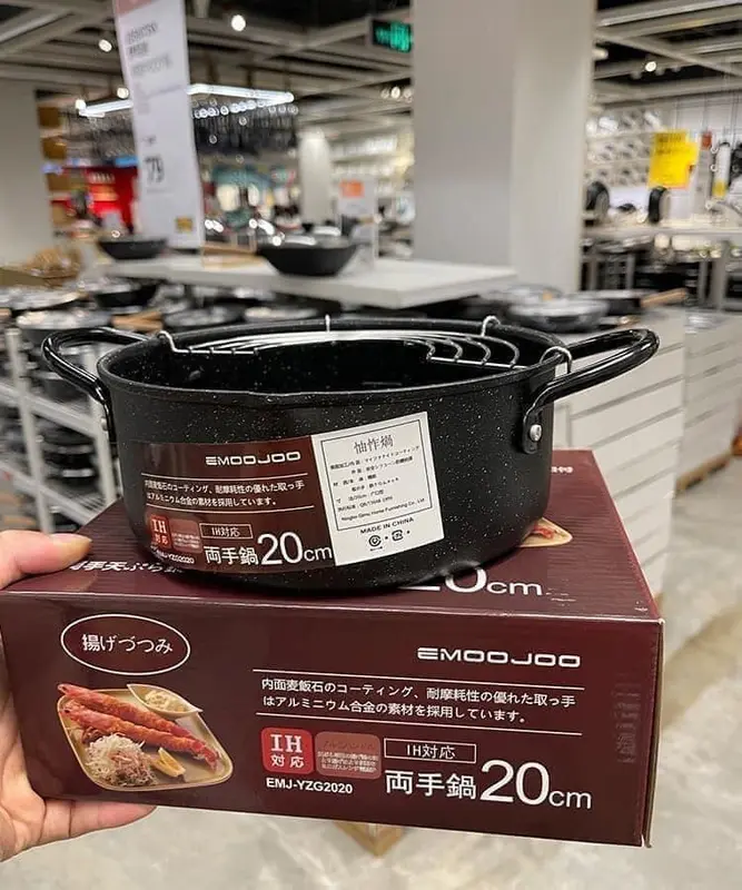 Nồi chiên chống dính ngập dầu chính hãng Emoojoo Nhật Thế hệ Mới Size 20CM - Vân Đá có tặng vỉ gác chảo 1