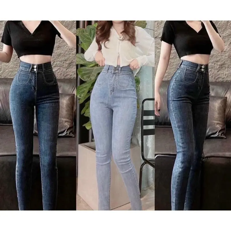 Quần jean ôm túi tròn cạp siêu cao hạck dáng