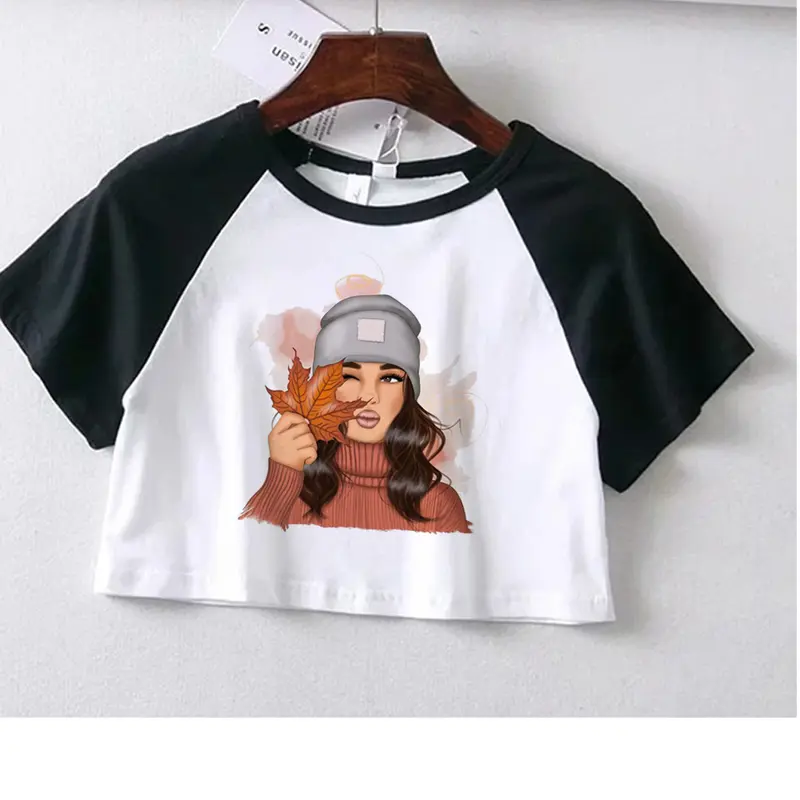 Áo Crop Top Họa Tiết, Thiết Kế Hoa Và Cô Gái, Phong Cách Gothic, Dành Cho Nữ, Harajuku Và Kawaii, Quần Áo Thời Trang Đường Phố 5