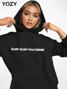 YOZY Women's Letter Print Kangaroo Pocket Hoodie, Casual Long Sleeve Hooded Sweatshirt for Fall & Winter, Women's Clothes for Daily Wear