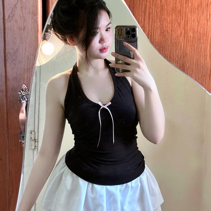 [TÁLAY] ÁO YẾM CÚP NGỰC CỘT DÂY ĐÍNH NƠ